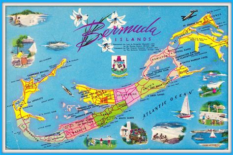 1968 Bermuda Map With Hotels Southern Caribbean Caribbean Art