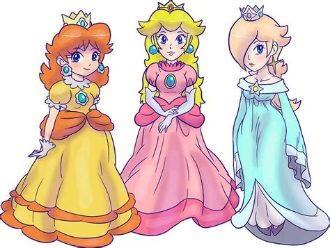 Princess Peach Rosalina And Princess Daisy By Saradaboru Super Mario Princess Mario And