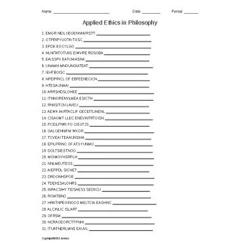 Applied Ethics In Philosophy Vocabulary Word Scramble For A Philosophy