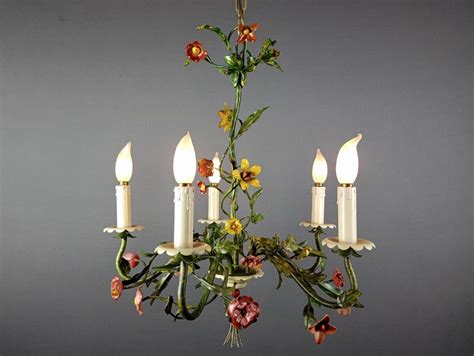 1950s Italian Hand Decorated Tole Floral Five Light Chandelier At 1stdibs
