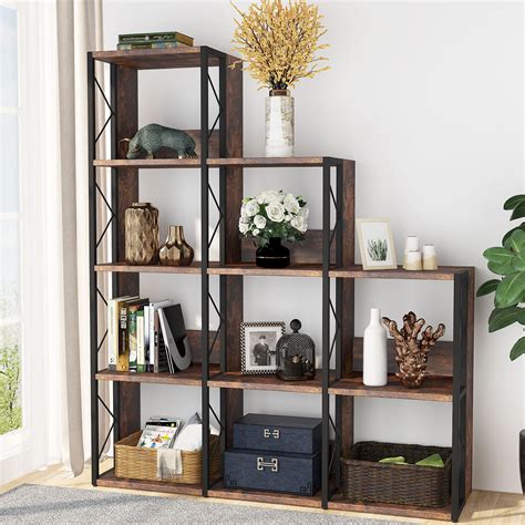 Buy Tribesigns 5 Tier Bookshelf Rustic Industrial Bookcase 12 Shelves