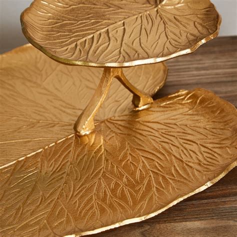 Samarkand 2 Tier Metal Lotus Leaf Tray Gold Metal