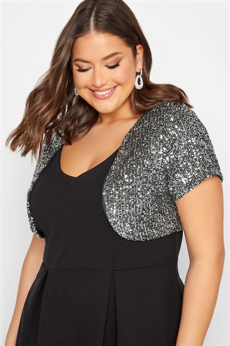 Plus Size Yours London Silver Sequin Embellished Shrug Cardigan Yours