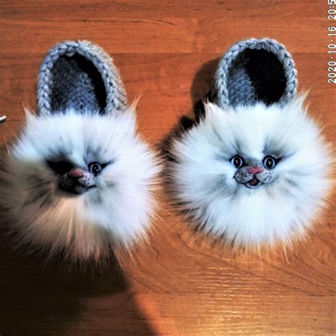 Slippers Women Slippers Women Fur Cat Grey Slippers Ts For Etsy