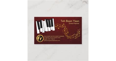 Dancing Piano Keys Gold Music Notes Event Planner Business Card Zazzle
