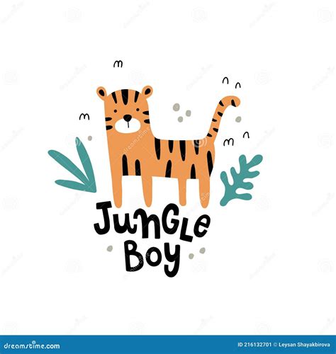 Cute Vector Tiger And Hand Lettering Text Stock Vector Illustration