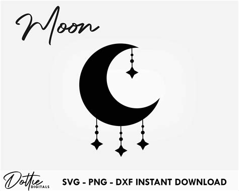 Dottie Digitals Mystical Moon Svg Png Dxf Boho Crescent Moon Cutting