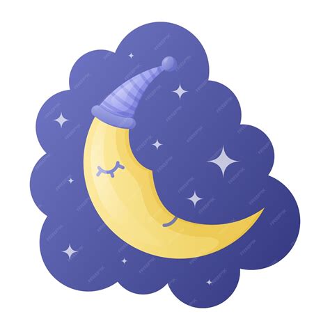 Premium Vector Sleeping Crescent Moon In A Nightcap On The Night Sky