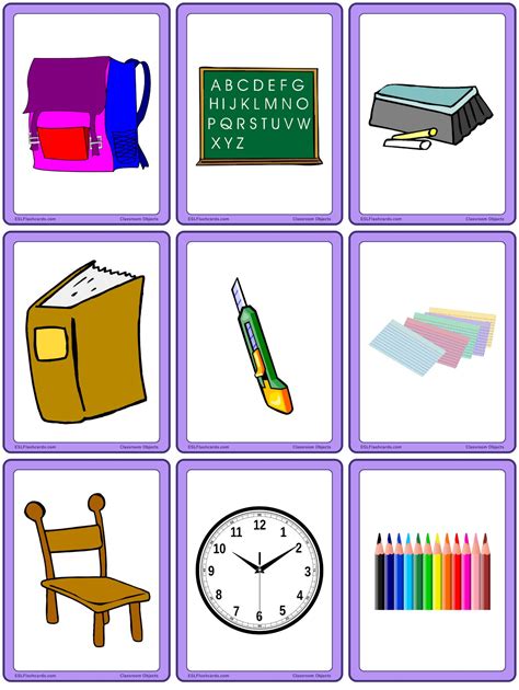35 School Classroom Objects Flashcards With Pictures