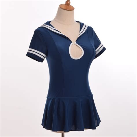 Sukumizu Cosplay Japanese Sexy Girls Sailor Collar Padded Slim Fit Swimsuit Navy Blue Swimwear