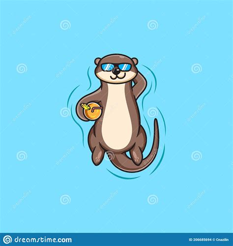 Cute Otter Swim Casually Stock Vector Illustration Of Design 206685694