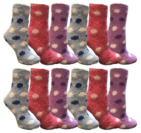 Womens Fuzzy Snuggle Socks Size 9 11 Comfort Socks Assorted Polka