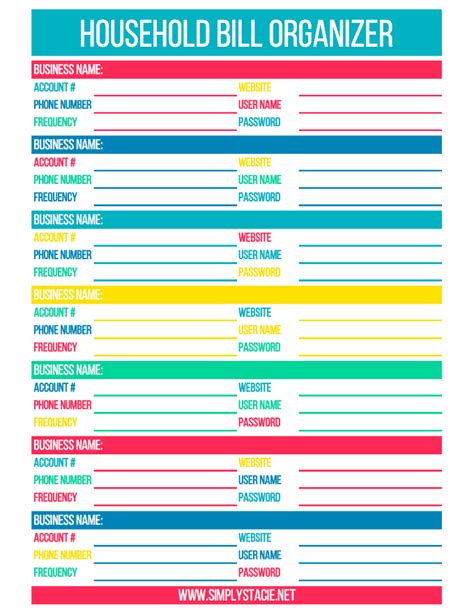 Free Printable Bill Organizer Template