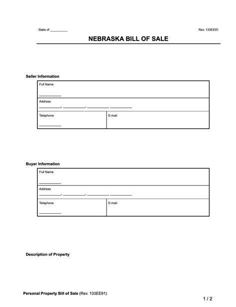 Free Nebraska Bill Of Sale Forms 4 Pdf Eforms