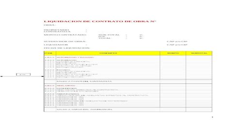 Formato De Liquidacion De Contrato De Obra Doc Document