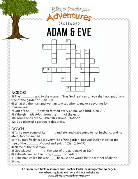 Free Bible Crossword Puzzle Adam And Eve Bible Study For Kids Bible