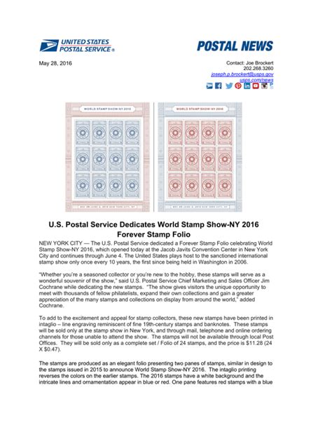Us Postal Service Dedicates World Stamp Show Ny