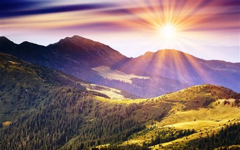Download Sun Cloud Sky Forest Scenic Mountain Landscape Nature Sunrise