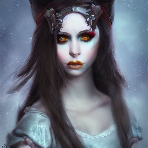 Krea Whimsical Beautiful Angry Girl Portrait Ice Magic Dark Hair And Makeup Waist High