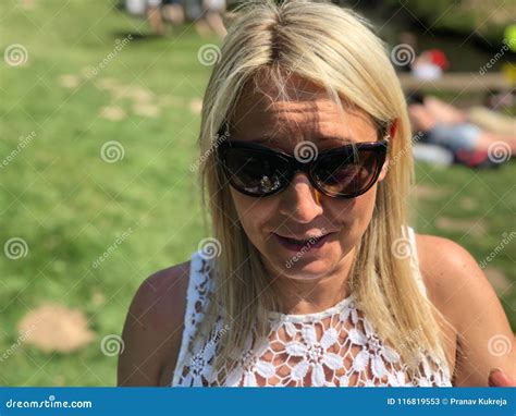 Blonde Woman Outdoor In The Park Stock Image Image Of Attractive