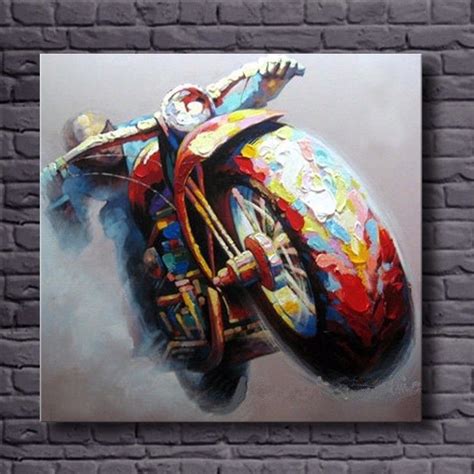 Modern Abstract Colorful Running Motorcycle Canvas Oil Painting