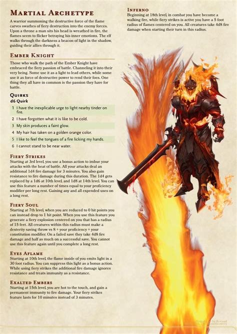 Ember Knight 5e Martial Archetype Dungeons And Dragons Races Dungeons