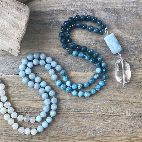 Aquamarine And Apatite Mala 108 Mala Necklace Ombre Knotted Etsy