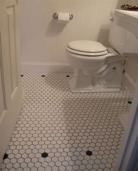 Simple inexpensive ideas and materials like these can help you create your own designer bathroom. Vintage Style Powder Room ~ white mosaic floor tiles ...