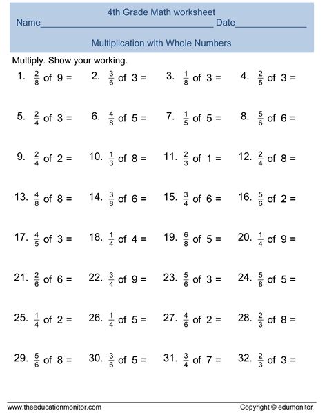 Free 4th Grade Fractions Math Worksheets And Printables Edumonitor