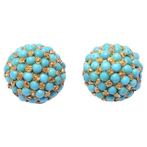 Turquoise Yellow Gold Earrings For Sale At 1stDibs