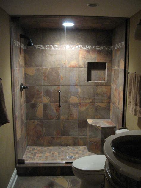 The doorless master shower features a built in bench and complex tile designs from the basket weave floor to brick tile walls. The Benefit of Shower Bench: Appearance Bathroom and ...