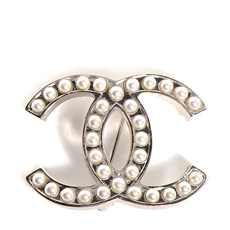 Chanel Cc Pearl Brooch Pin Silver 81102