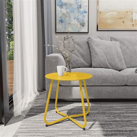 Deswan Yellow Round Metal Outdoor Side Table Bsc Zy001 Ye The Home Depot