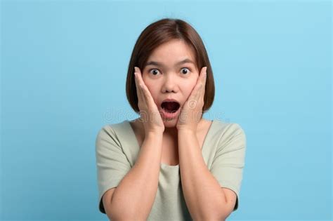Shock Surprise And Wow Concept Portrait Of Shocked Asian Woman Open