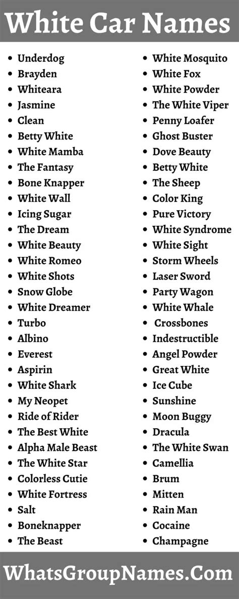 White Car Names 400 Nicknames For White Cars
