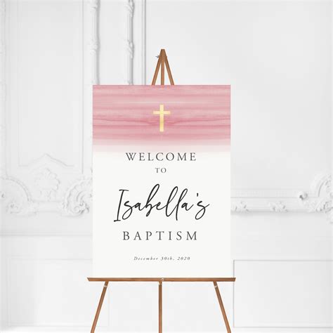 Baptism Welcome Sign Pink Watercolor Baptism Decorations Etsy