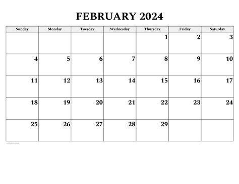 February 2024 Calendar Printable Rectangular Colly Diahann