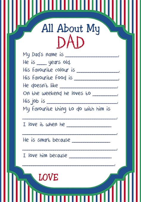 Free All About My Dad Printable Kids Will Love Filling This Out For