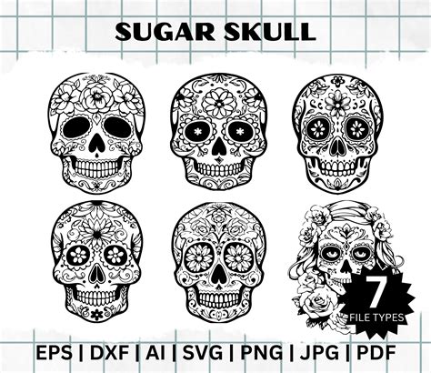 Sugar Skull Svg Halloween Svg Eps Dxf Png Ai Skull Svg Mexican Svg