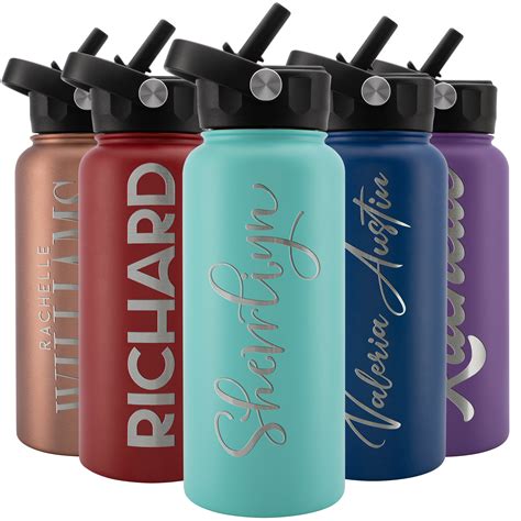 Personalized Water Bottle Wstraw Lid 32 Oz Custom Stainless Steel