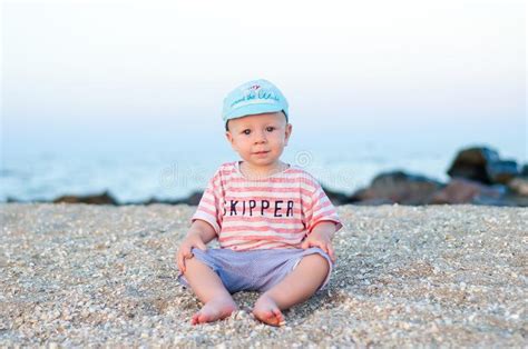 160 Child Sitting Beach Sand Little Boy Near Sea Stock Photos Free