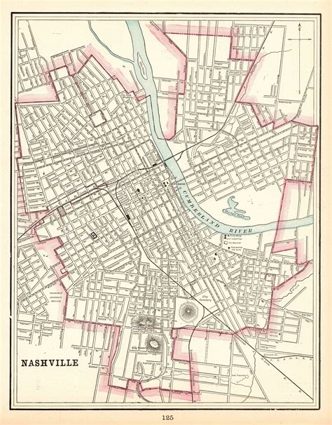 1894 Antique Nashville Tennessee Street Map George Cram City Etsy
