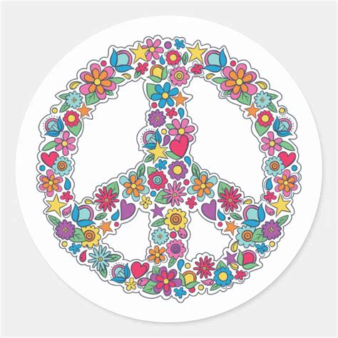Flower Peace Sign Classic Round Sticker Zazzle