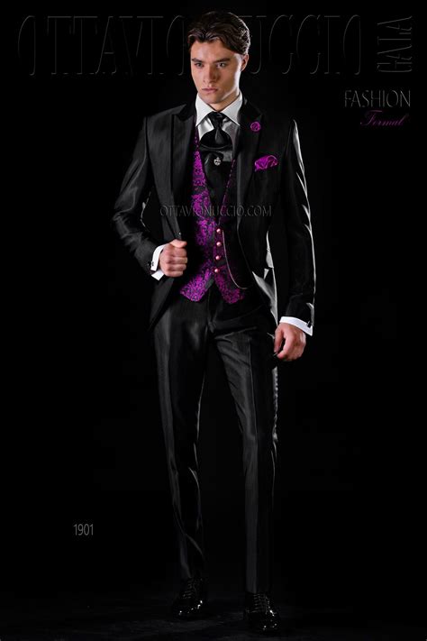 Purple And Black Peak Lapel Groom Suit Wedding Tuxedo Luxury