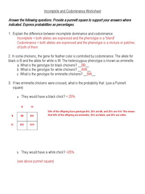 Some alleles are both expressed in the same phenotype, a situation called codominance. Incomplete-and-Codominance-Worksheet answers.doc ...