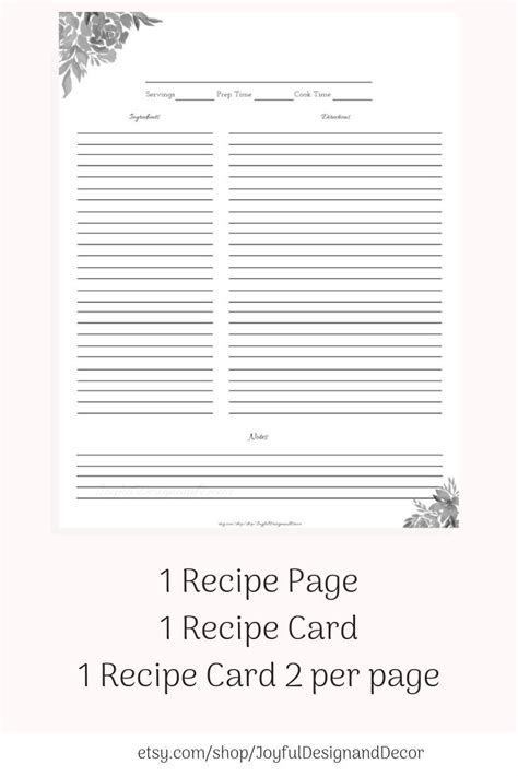 Printable Recipe Card Recipe Page Editable Recipe Page Etsy