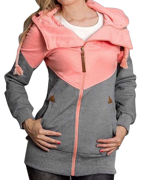Doublju 3 Color Block Fleece Basic Zip Up Hoodie Jacket