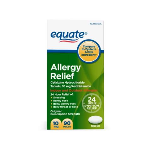 EQUATE CETIRIZINE ALLERGY Relief Tablets Mg Ct Relief From Sneezing Itchy PicClick