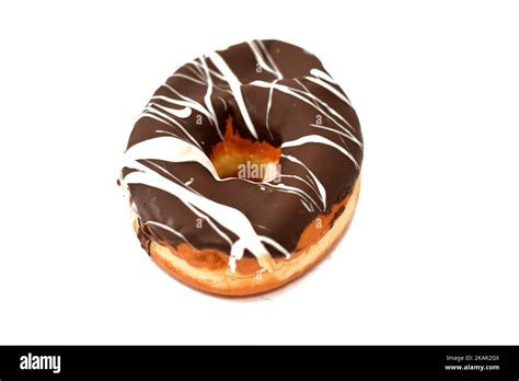 Brown And White Chocolate Ring Donut A Glazed Yeast Raised American Style Ring Doughnut Type