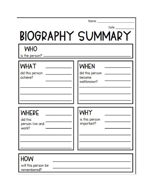 Biography Graphic Organizer Interactive Worksheet Book Report